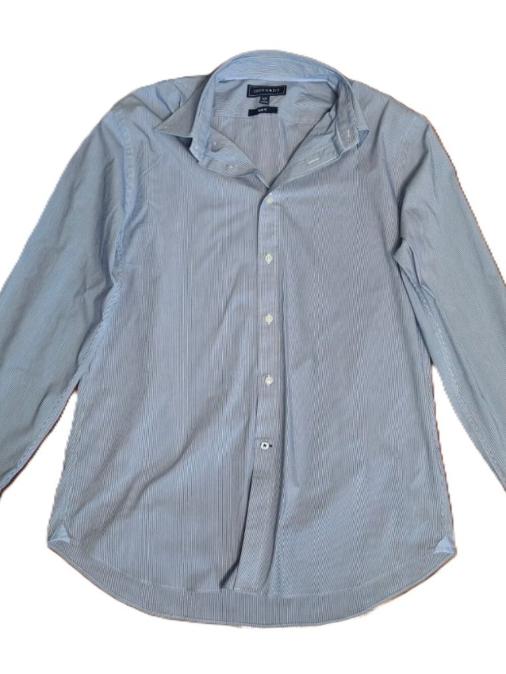 Crown & Ivy Men's Long Sleeve Button-Up Dress Shirt, Blue Pinstripe, Size Large